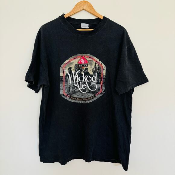 Pete's Wicked Ale Vintage 1990s Classic Black Cotton T Shirt XL Beer Malty Ale - Picture 3 of 8